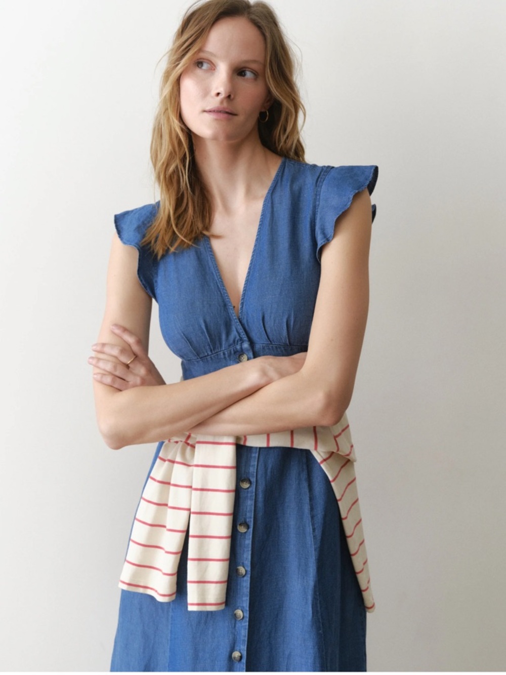 Marine Layer Camila Button Front Medium Wash Midi Dress New! - Picture 2 of 14